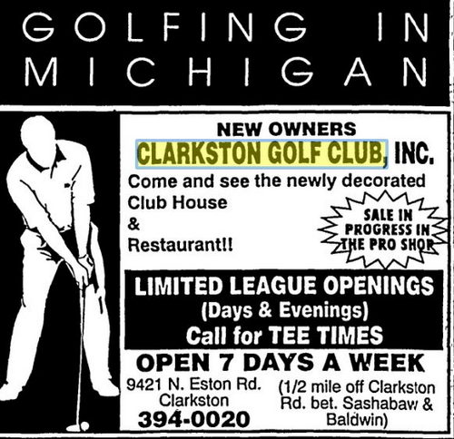 Clarkston Golf Club - April 1994 Ad - New Owners (newer photo)